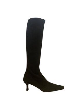 Stuart Weitzman Women’s Black Stretch Suede Empire Knee-High Heeled Boots Size 9